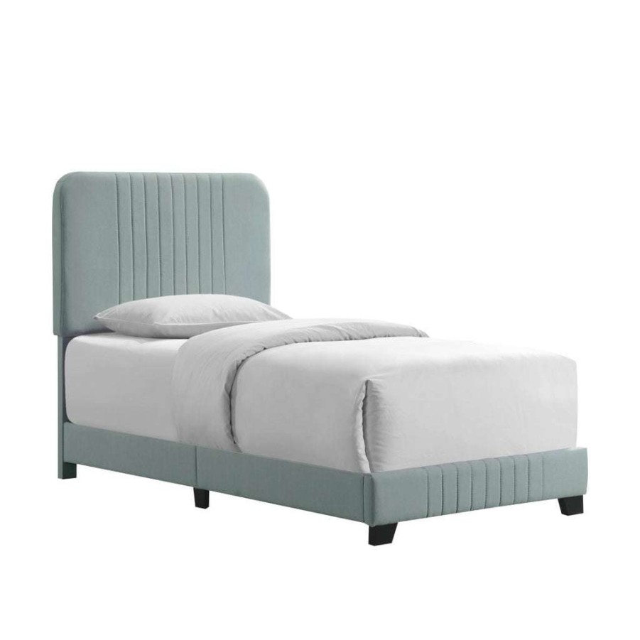 Bed * | Popular Accentrics Home Mid Century Channeled Twin Upholsted Bed In Modern Blue