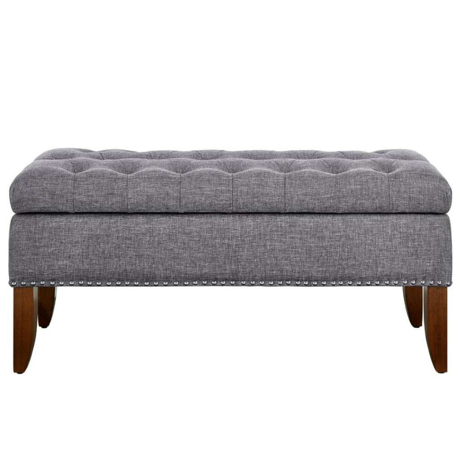 Bed * | Official Accentrics Home Hinged Top Button Tufted Storage Bed Bench In Ash Grey