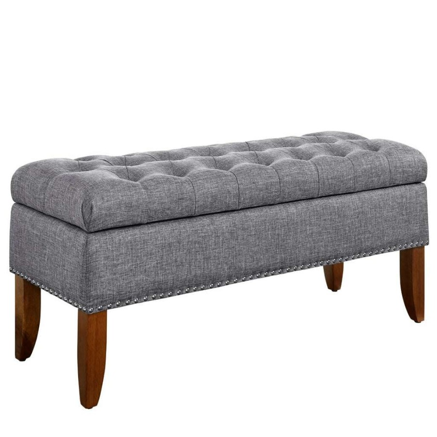 Bed * | Official Accentrics Home Hinged Top Button Tufted Storage Bed Bench In Ash Grey