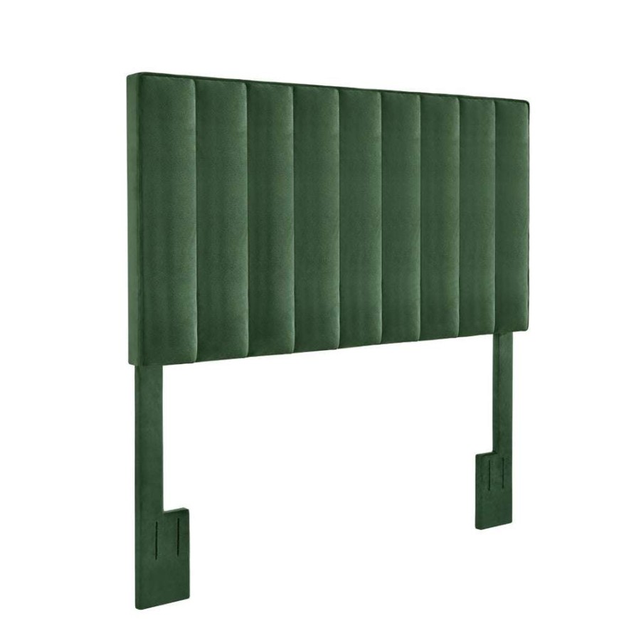 Table * | Best Sale Accentrics Home Crushed-Velvet, Vertically Channeled, Adjustable Full Or Queen Headboard In Emerald Green