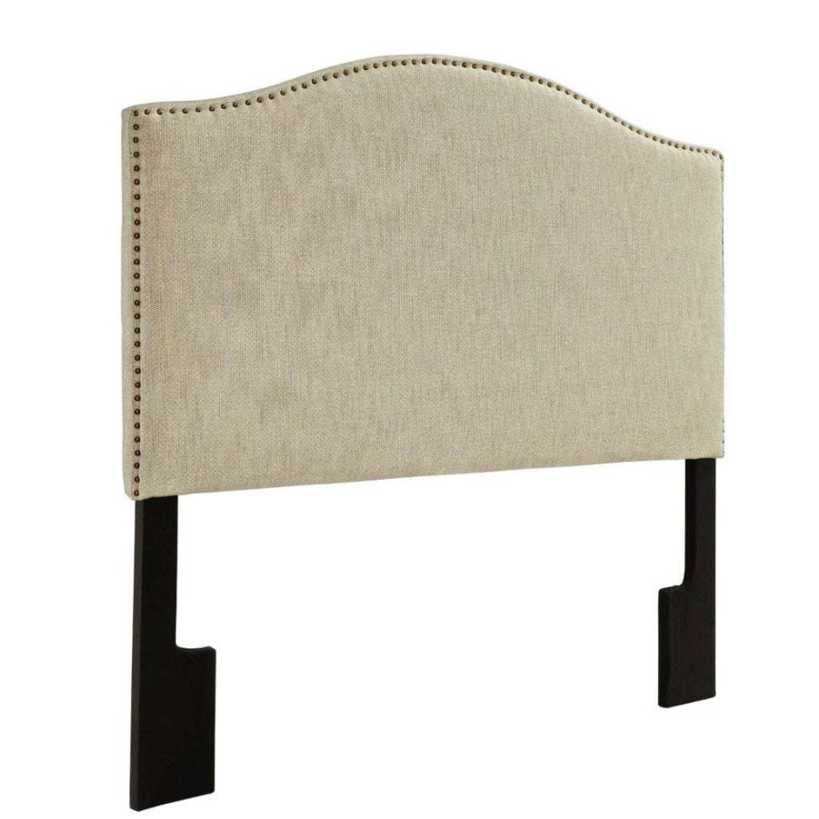 Headboard * | Online Discount Accentrics Home Camelback, Nailhead Trim King Or California King Upholstered Headboard In Beige