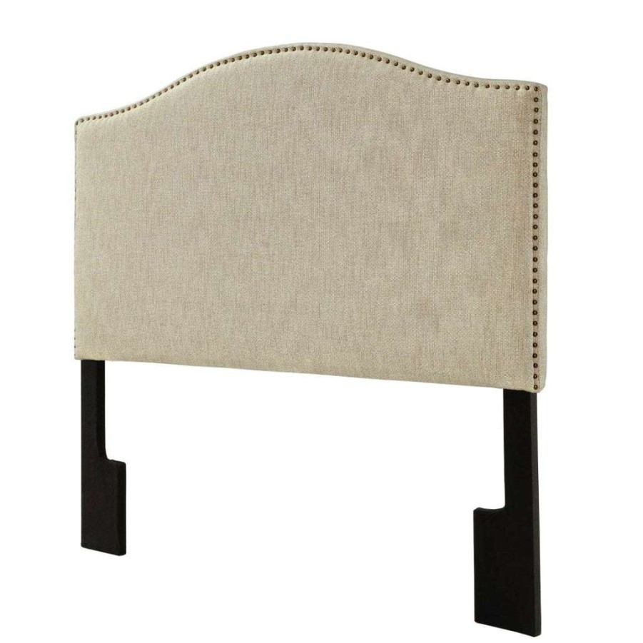 Headboard * | Online Discount Accentrics Home Camelback, Nailhead Trim King Or California King Upholstered Headboard In Beige