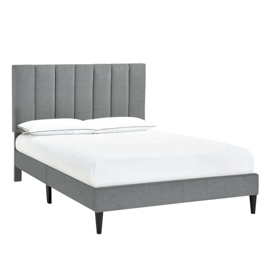 Bed * | Popular Accentrics Home Vertically Channeled Full Upholstered Platform Bed In Gray