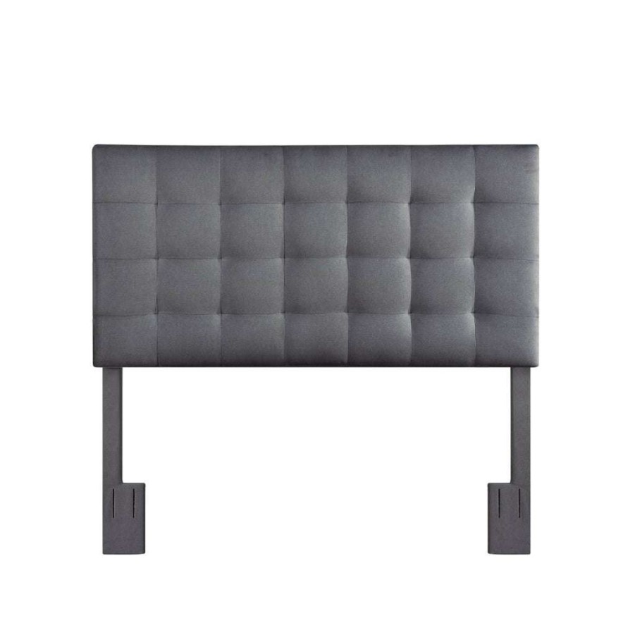 Headboard * | Official Accentrics Home Mid-Century Modern, Grid Tufted Full Or Queen Upholstered Headboard In Charcoal Gray