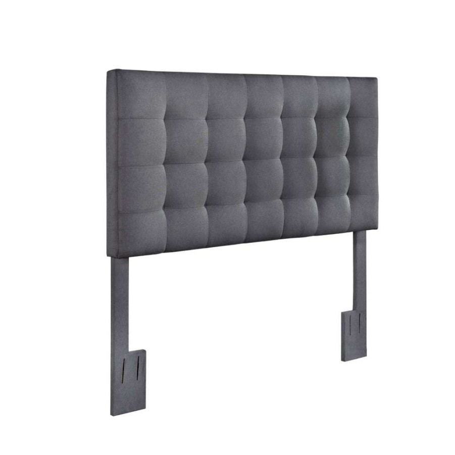 Headboard * | Official Accentrics Home Mid-Century Modern, Grid Tufted Full Or Queen Upholstered Headboard In Charcoal Gray