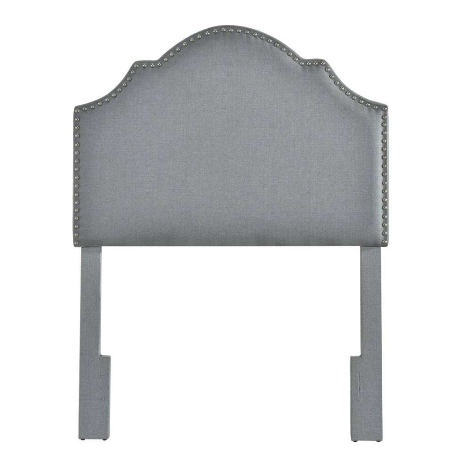 Headboard * | Discounts Accentrics Home Nailhead Trim, Shaped Twin Upholstered Headboard In Charcoal Gray