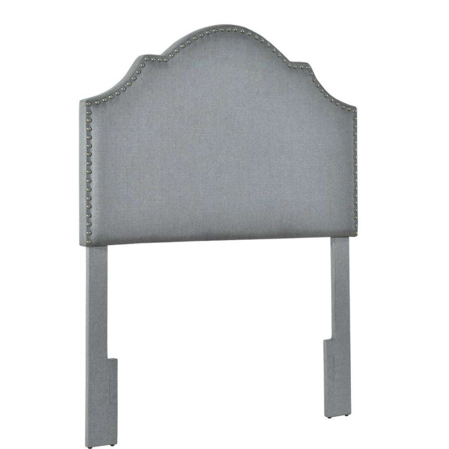 Headboard * | Discounts Accentrics Home Nailhead Trim, Shaped Twin Upholstered Headboard In Charcoal Gray