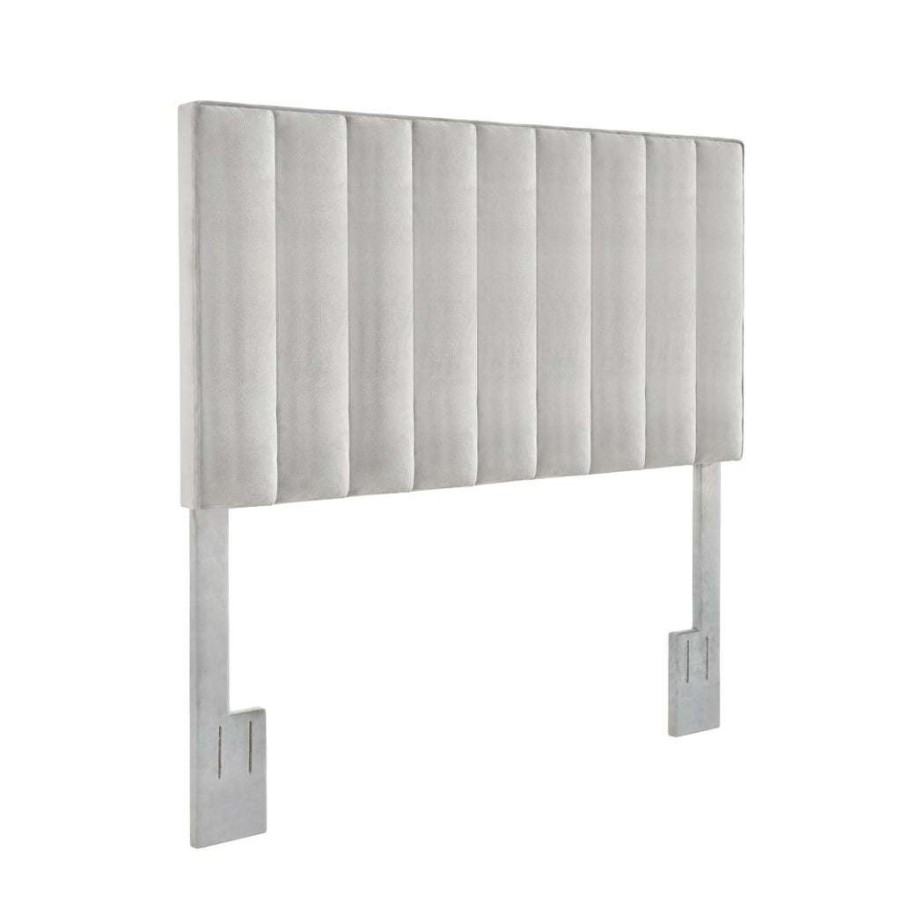 Table * | Discounts Accentrics Home Crushed-Velvet, Vertically Channeled, Adjustable King Or California King Headboard In Light Gray