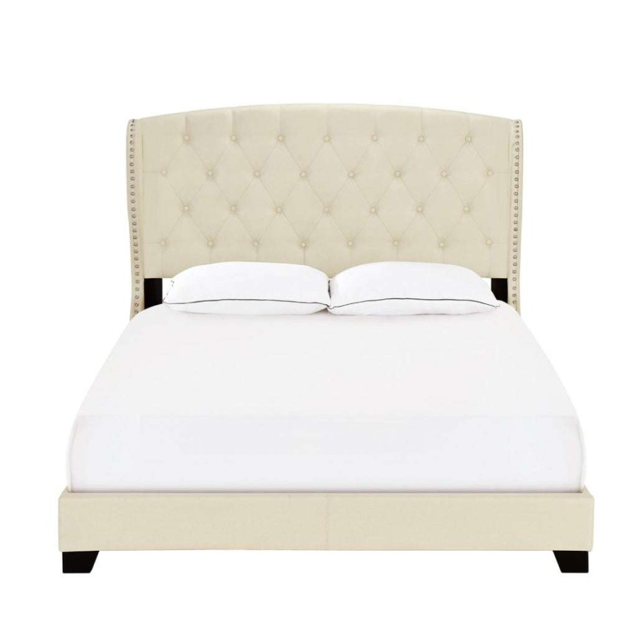 Bed * | Official Accentrics Home King Tufted Wing Bed In Linen