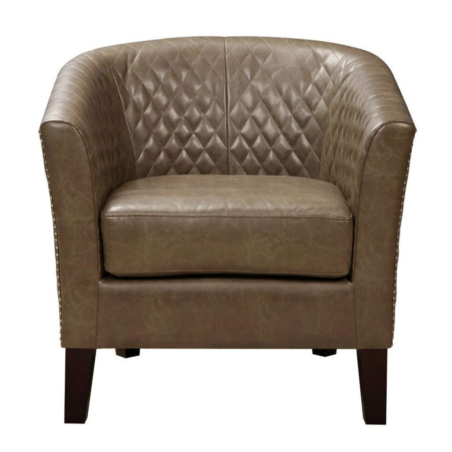 Chair * | Hot Sale Accentrics Home Upholstered Quiltback Barrel Accent Chair In Mink Brown