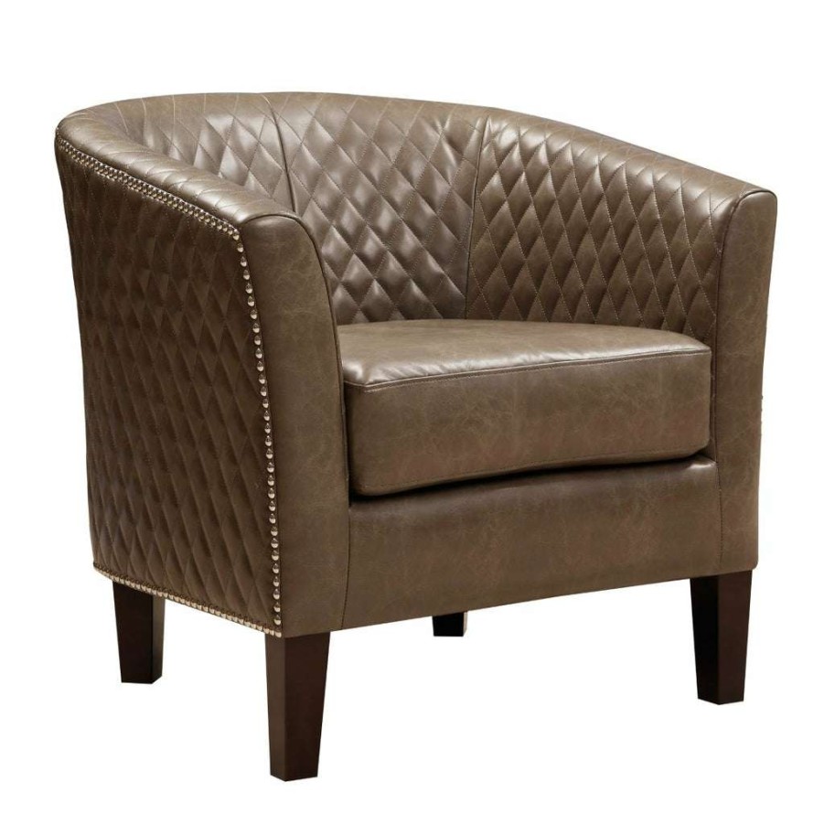 Chair * | Hot Sale Accentrics Home Upholstered Quiltback Barrel Accent Chair In Mink Brown