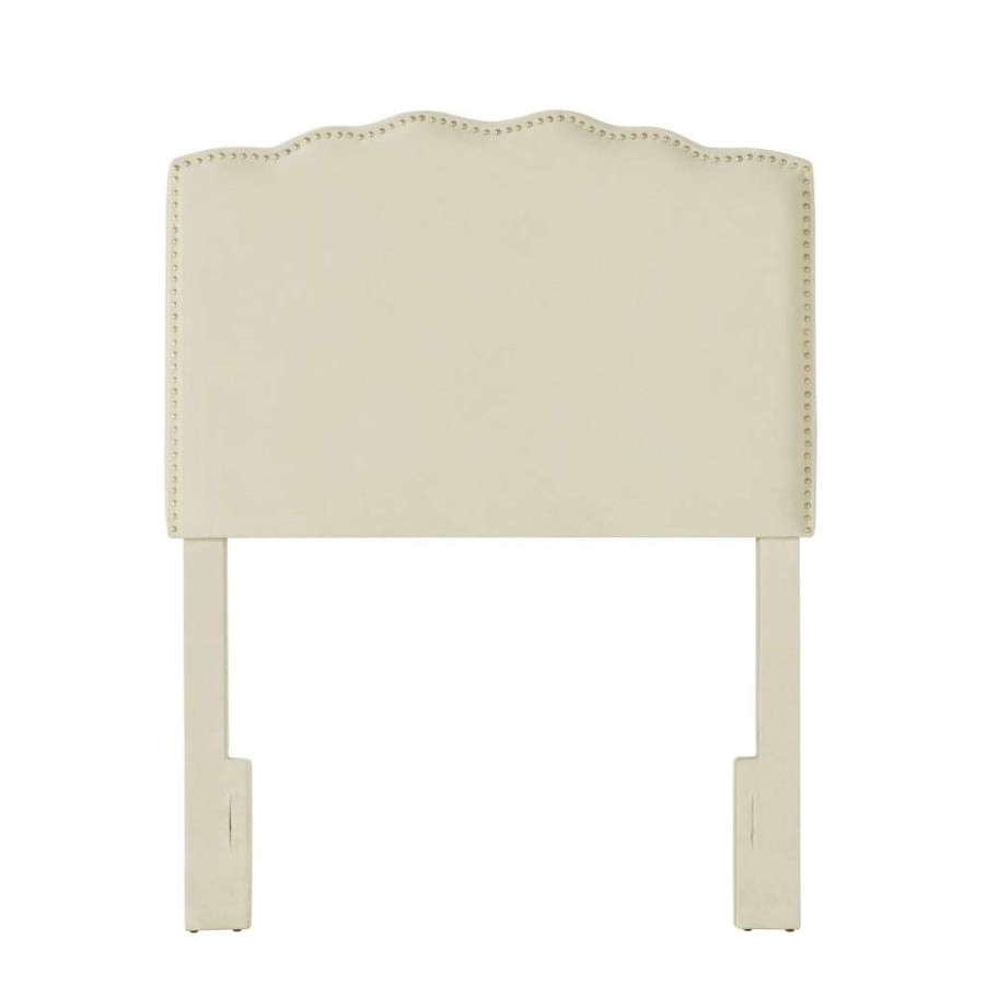 Headboard * | Outlet Accentrics Home Nailhead Trim Scalloped Twin Upholstered Headboard In Cream