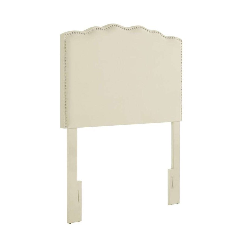 Headboard * | Outlet Accentrics Home Nailhead Trim Scalloped Twin Upholstered Headboard In Cream