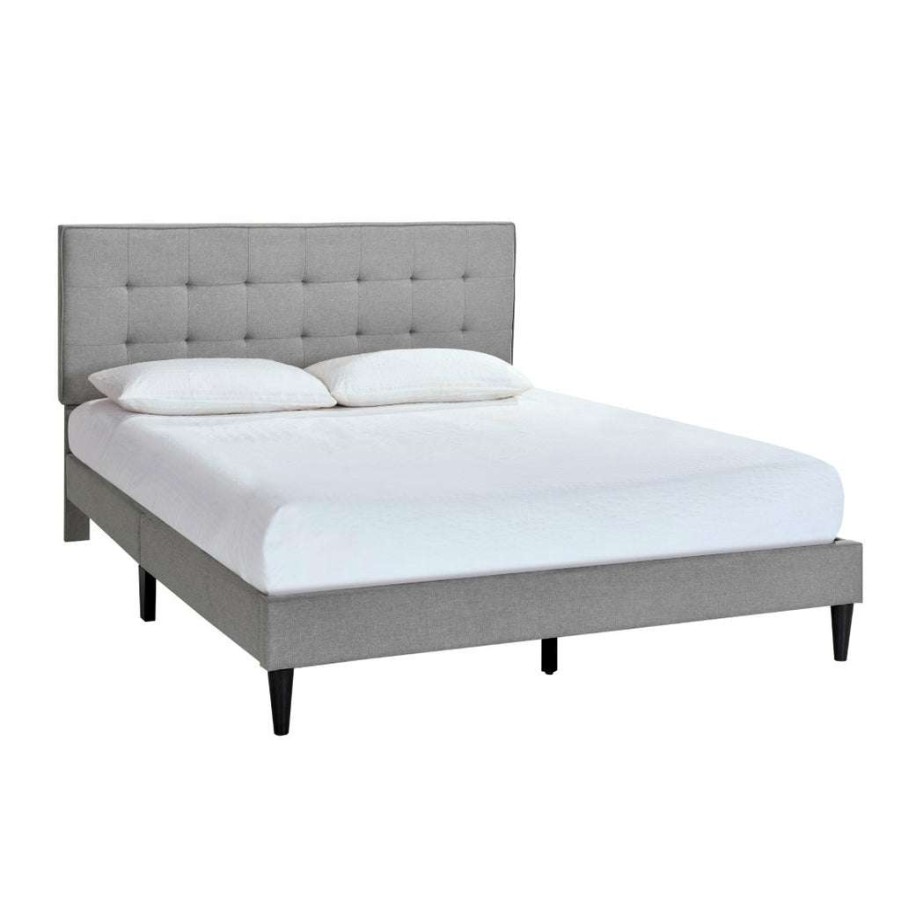 Bed * | Top Sell Accentrics Home Grid Tufted Upholstered Queen Platform Bed In Frost Gray