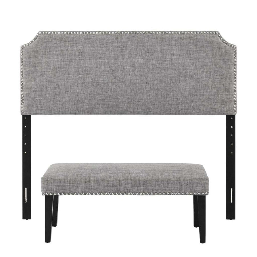 Headboard * | Online Accentrics Home Clip Corner Upholstered Full / Queen Headboard And Bench Set In Heathered Gray