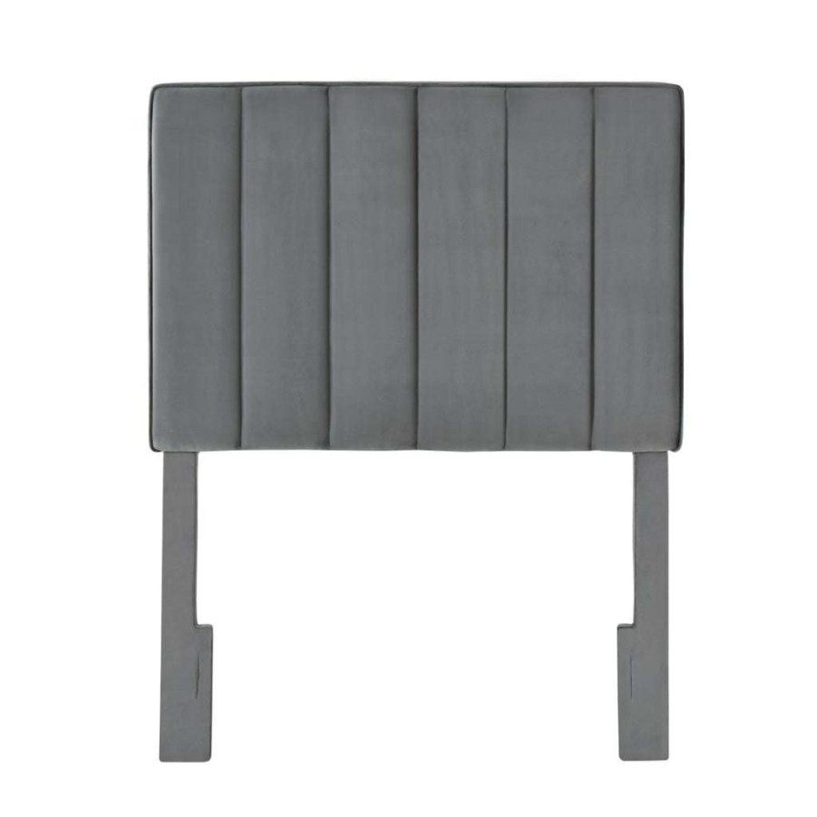 Table * | Best Guaranteed Accentrics Home Crushed-Velvet, Vertically Channeled, Adjustable Twin Headboard In Charcoal Gray