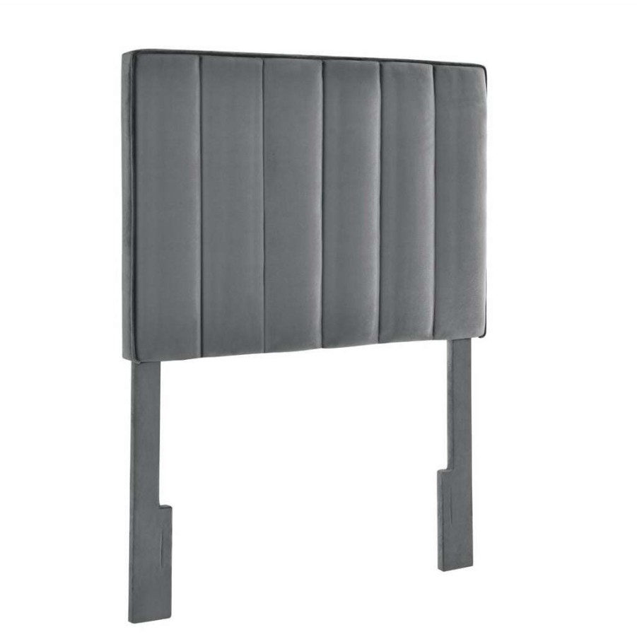 Table * | Best Guaranteed Accentrics Home Crushed-Velvet, Vertically Channeled, Adjustable Twin Headboard In Charcoal Gray