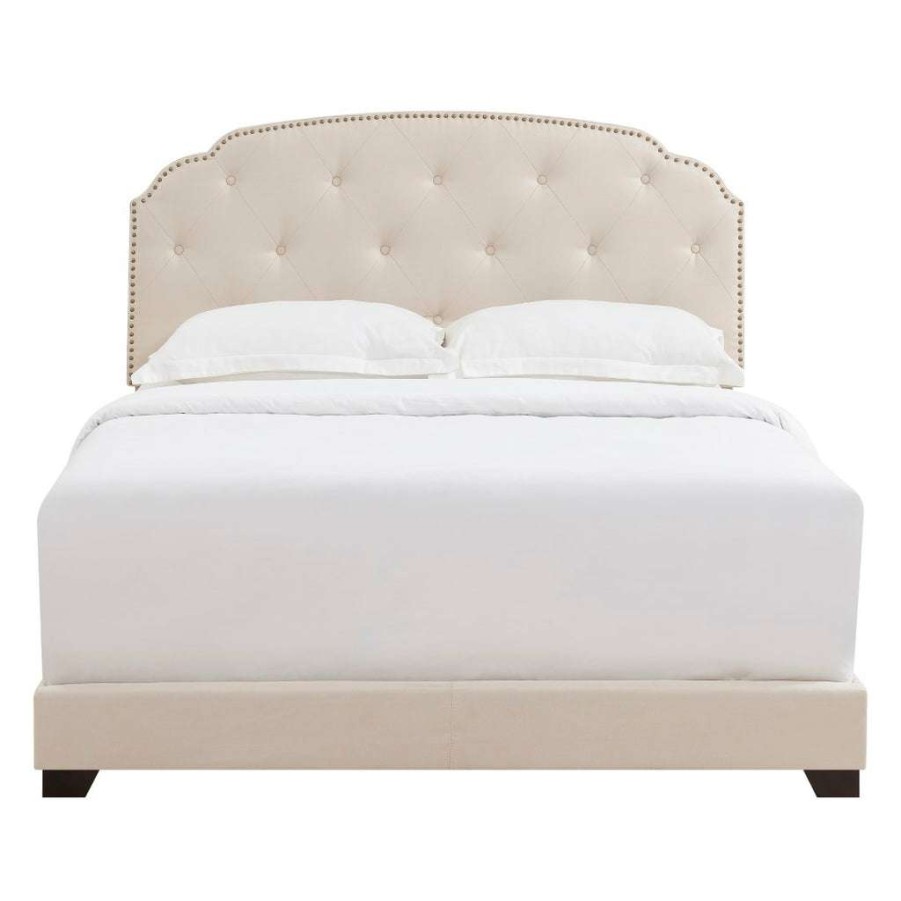 Bed * | High Quality Accentrics Home Tufted Nailhead Trimmed King Bed In Linen Beige