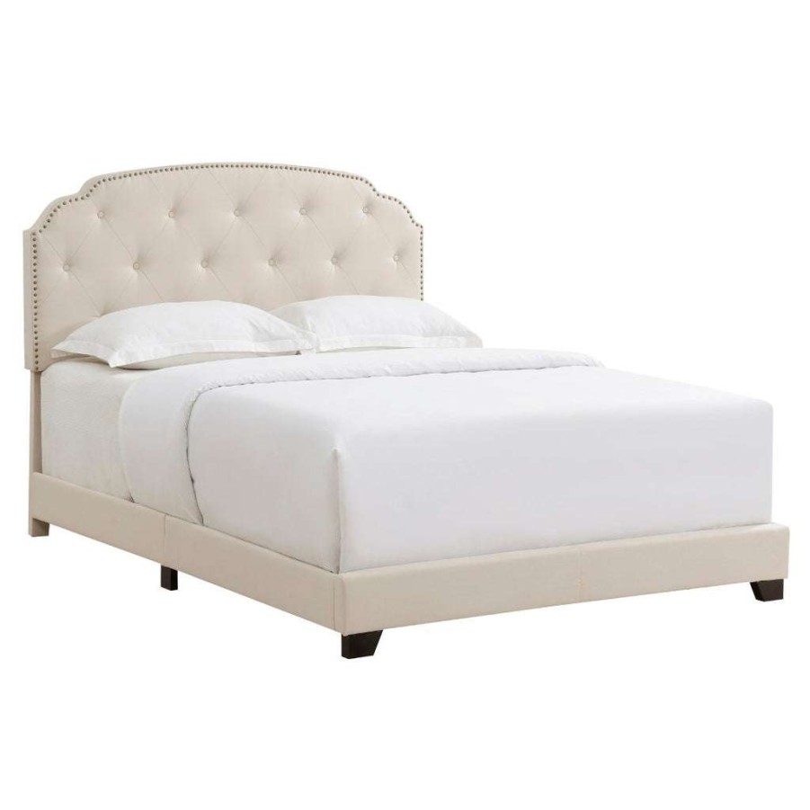 Bed * | High Quality Accentrics Home Tufted Nailhead Trimmed King Bed In Linen Beige