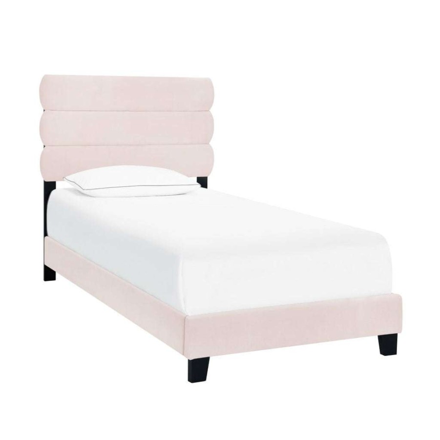 Bed * | Best Guaranteed Accentrics Home Twin One Box Velvet Slat Bed In Blush