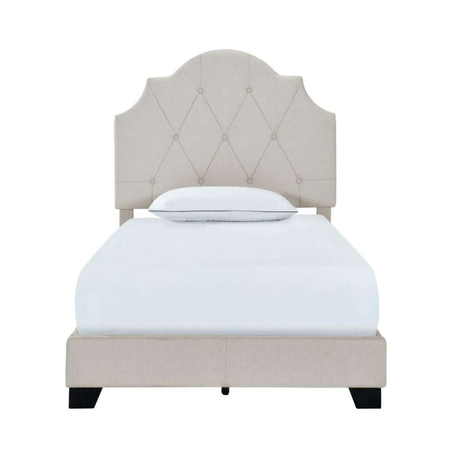 Bed * | Excellent Quality Accentrics Home Saddle Tufted Twin Upholstered Bed In Light Gray