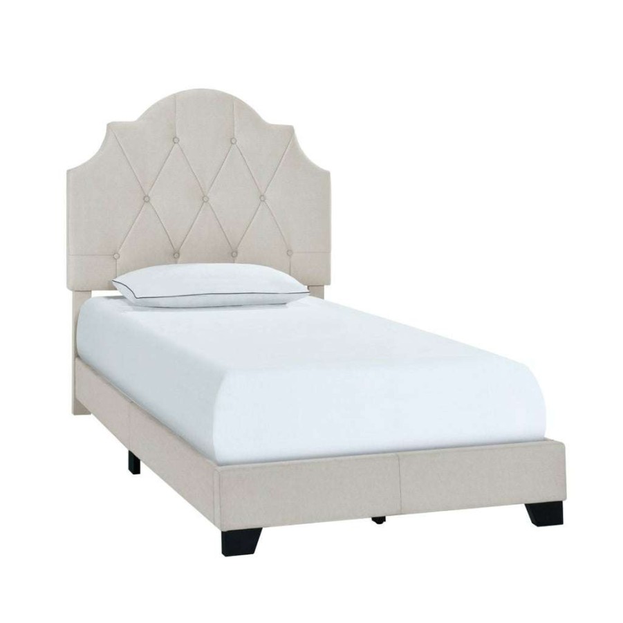 Bed * | Excellent Quality Accentrics Home Saddle Tufted Twin Upholstered Bed In Light Gray