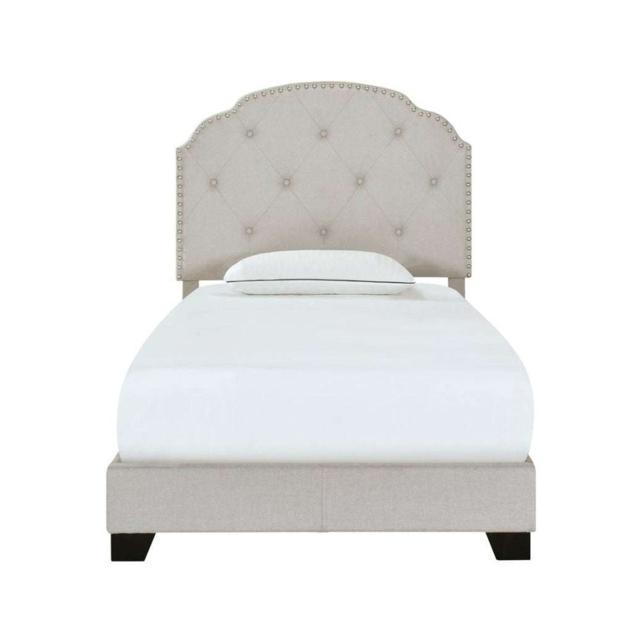 Bed * | Discounts Accentrics Home Diamond Tufted, Nailhead Trim Twin Upholstered Bed In Light Gray