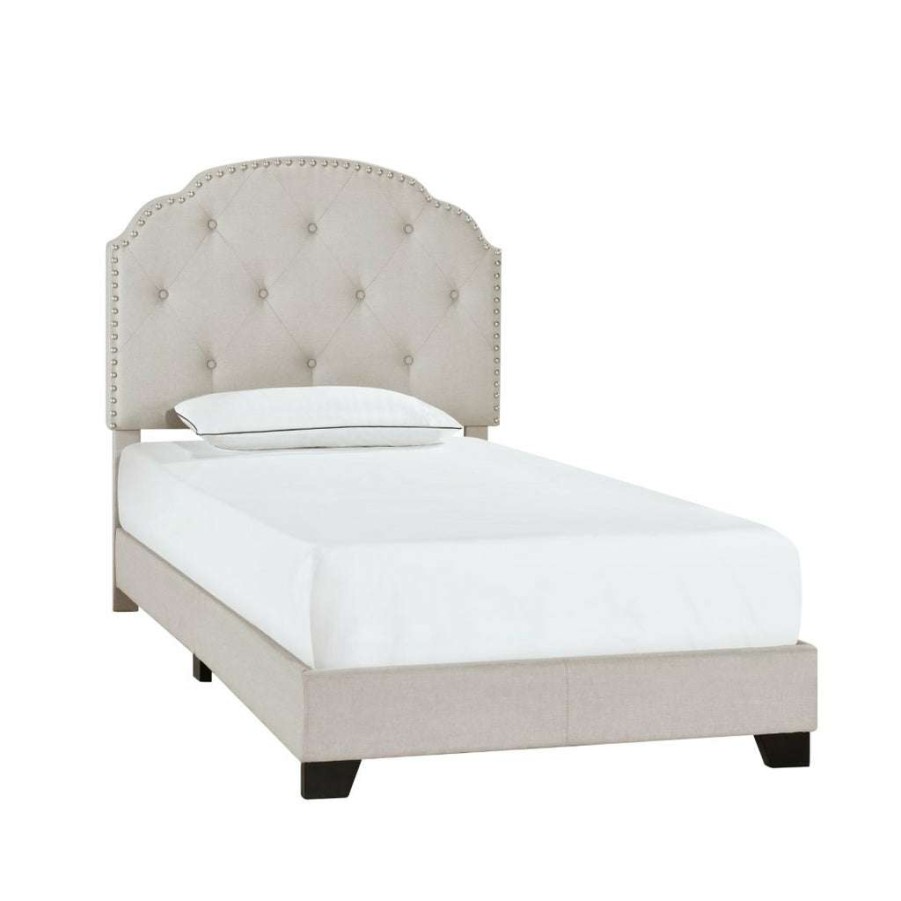 Bed * | Discounts Accentrics Home Diamond Tufted, Nailhead Trim Twin Upholstered Bed In Light Gray