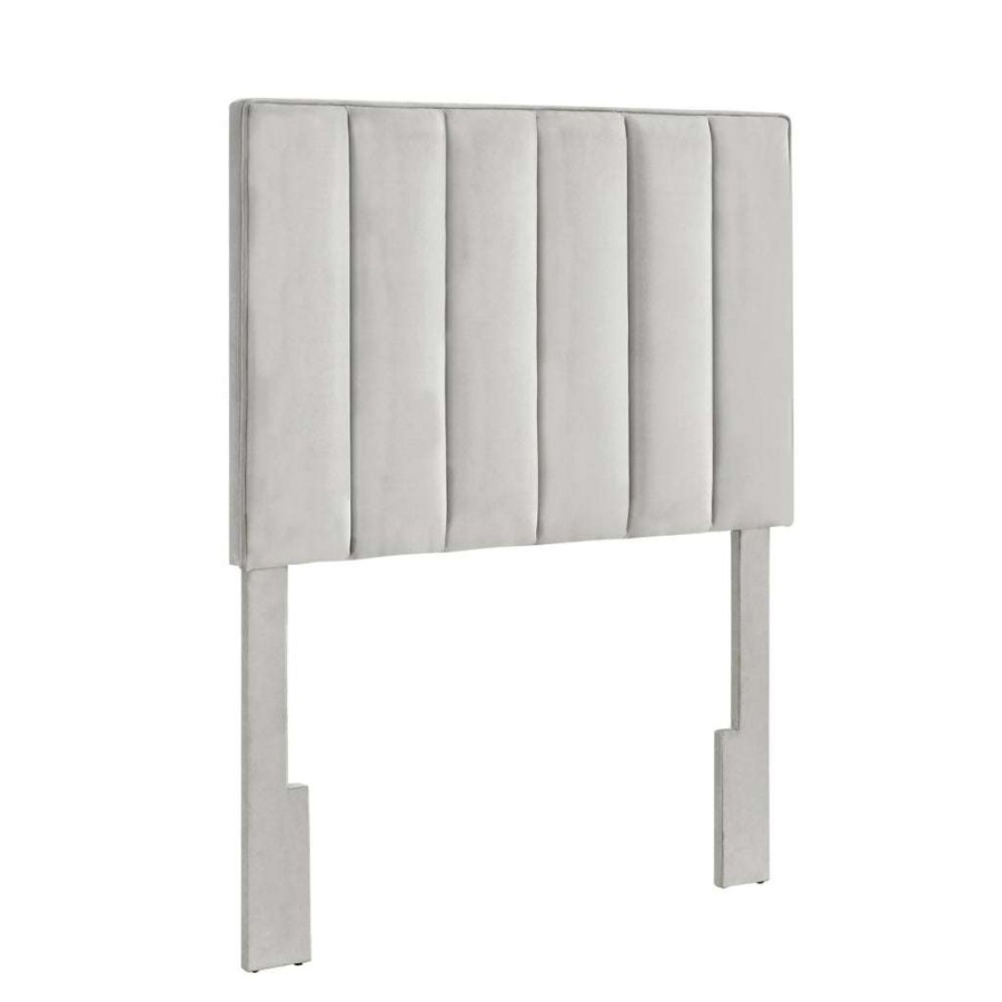 Table * | Official Accentrics Home Crushed-Velvet, Vertically Channeled, Adjustable Twin Headboard In Light Gray