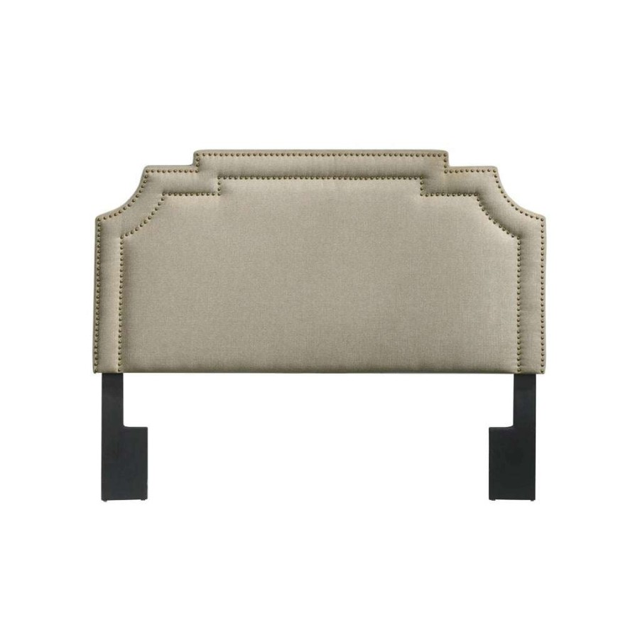 Headboard * | High Quality Accentrics Home Nailhead Marquee Upholstered King Headboard In Beige