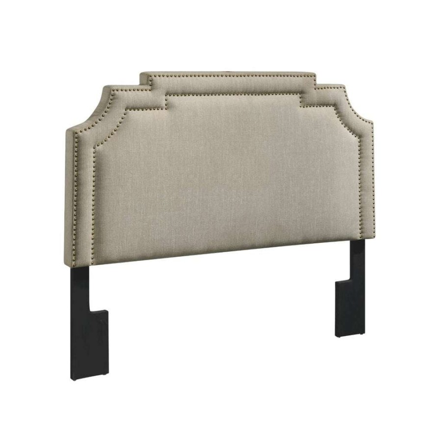 Headboard * | High Quality Accentrics Home Nailhead Marquee Upholstered King Headboard In Beige