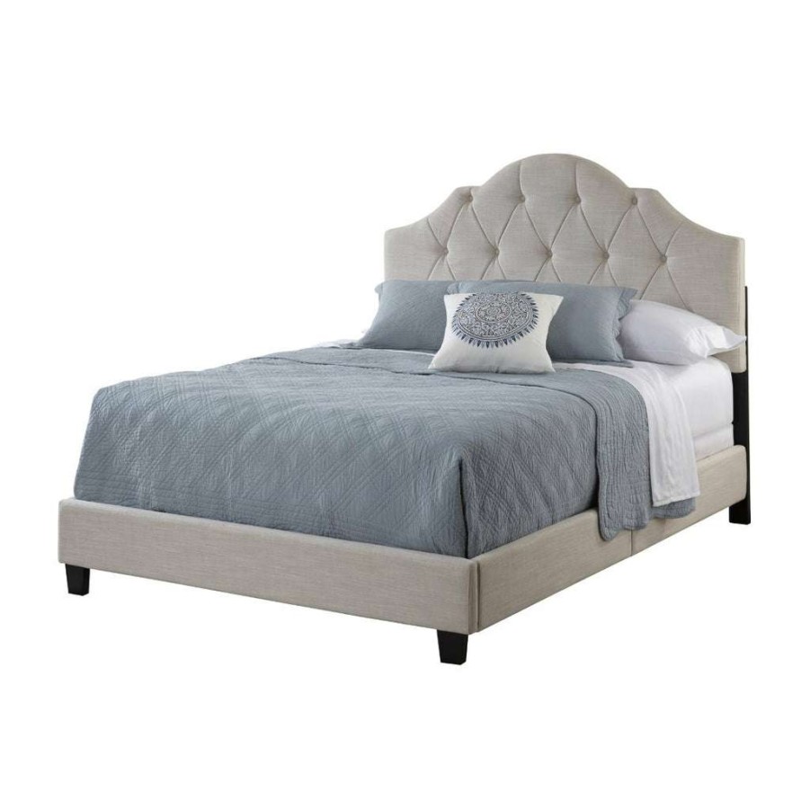 Bed * | Best Guaranteed Accentrics Home Scalloped Tufted King Upholstered Bed In Soft Beige