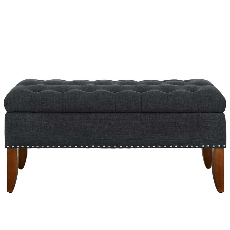 Bed * | Excellent Quality Accentrics Home Hinged Top Button Tufted Storage Bed Bench In Charcoal Black