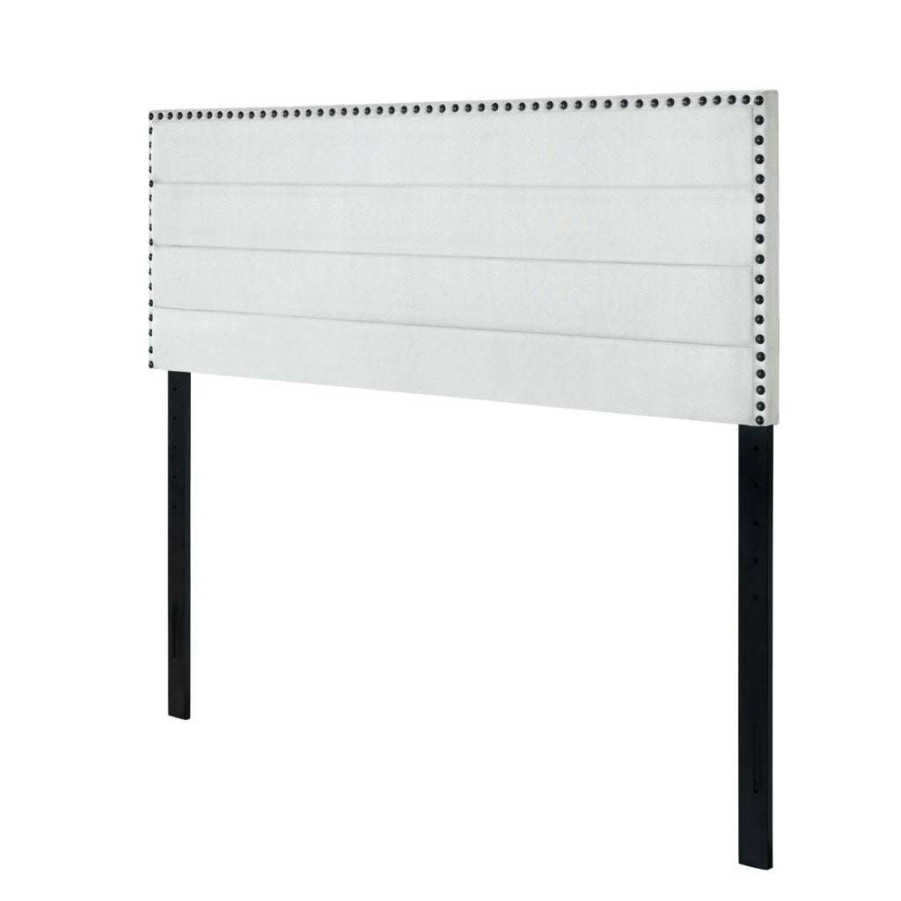 Headboard * | Top Sell Accentrics Home Horizontal Channeled King Headboard With Nail Trim Light Grey