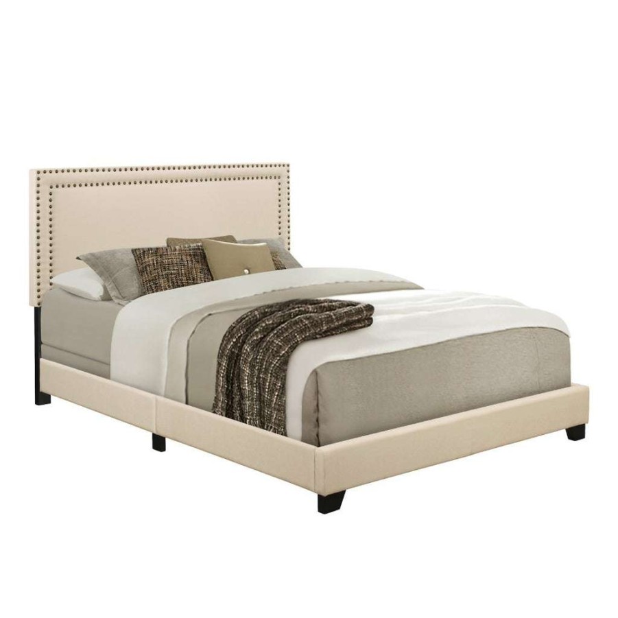 Bed * | Hot Sale Accentrics Home Cream Upholstered Full Bed With Double Nail Head Trim