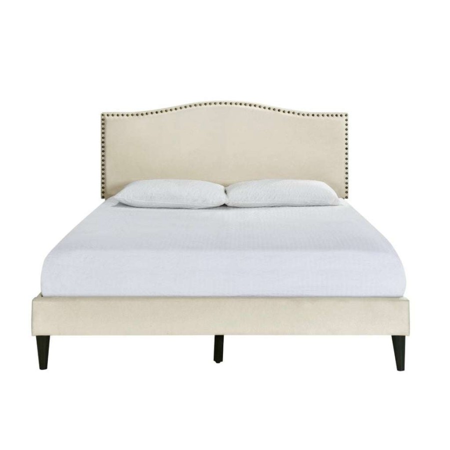 Bed * | Hot Sale Accentrics Home Arched Back Upholstered King Platform Bed In Beige