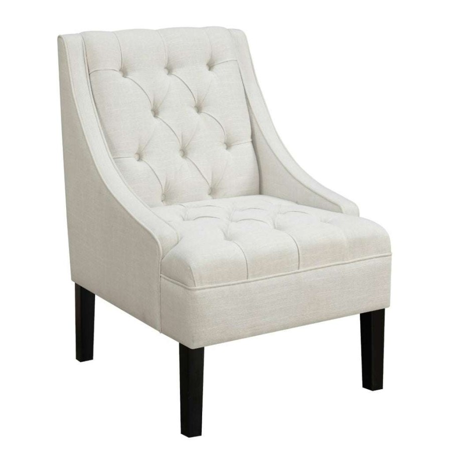 Chair * | Popular Accentrics Home Button Tufted Accent Chair In Avanti Powder White