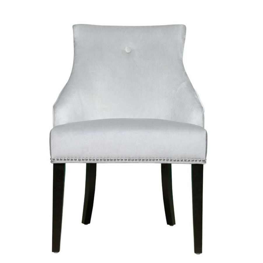 Chair * | Online Accentrics Home Nailhead Trimmed Upholstered Dining Chair In Silver Gray