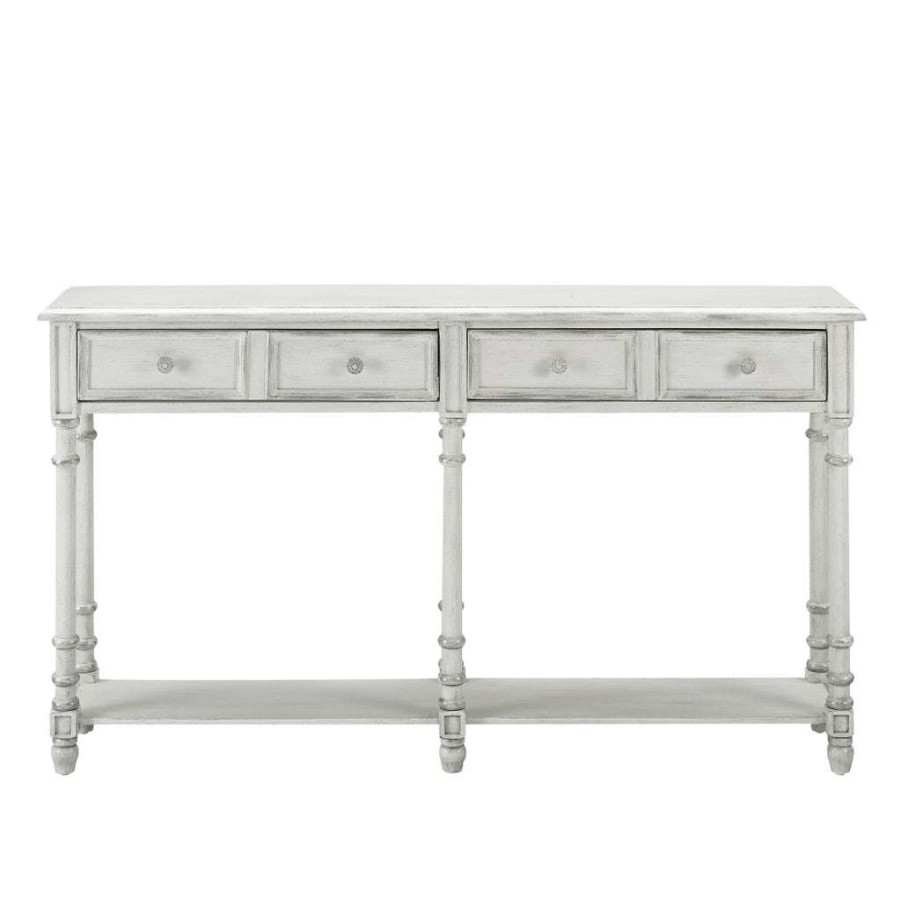 Table * | Online Accentrics Home Two Drawer Tall Hall Console Table In Antique White