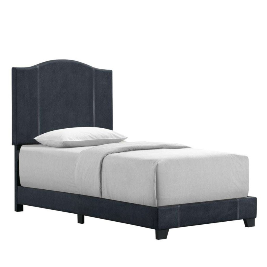 Bed * | Featured Accentrics Home Stitched Camel Back Twin Upholstered Bed In Denim Blue