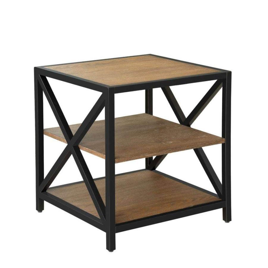 Table * | Outlet Accentrics Home Light Brown Metal Framed Three Shelf End Table