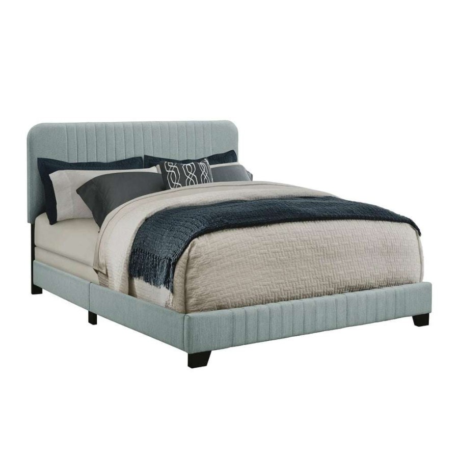 Bed * | High Quality Accentrics Home Mid-Century All-In-One Queen Bed With Channeled Headboard & Footboard In Dupree Delft