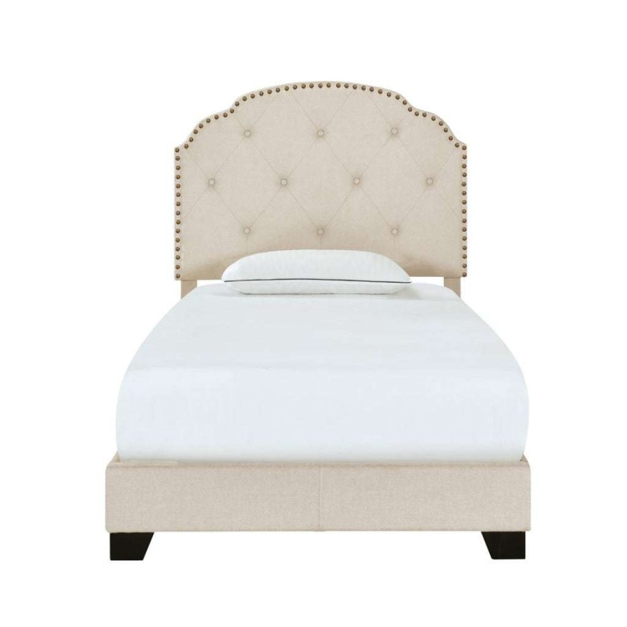 Bed * | Best Guaranteed Accentrics Home Diamond Tufted, Nailhead Trim Twin Upholstered Bed In Cream