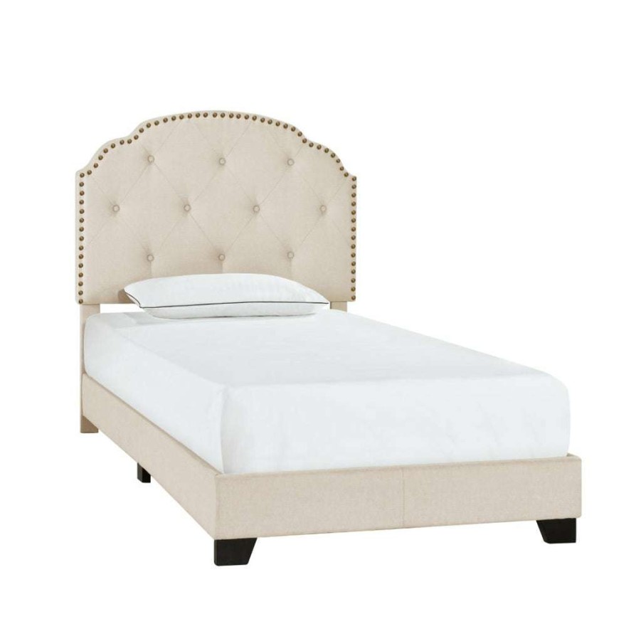 Bed * | Best Guaranteed Accentrics Home Diamond Tufted, Nailhead Trim Twin Upholstered Bed In Cream