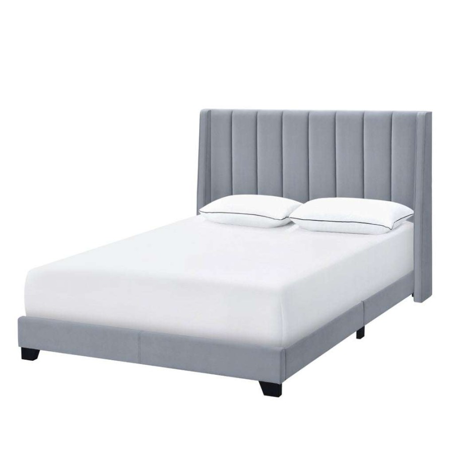 Bed * | Hot Sale Accentrics Home Upholstered Channeled Shelter Full Bed In Dove Gray