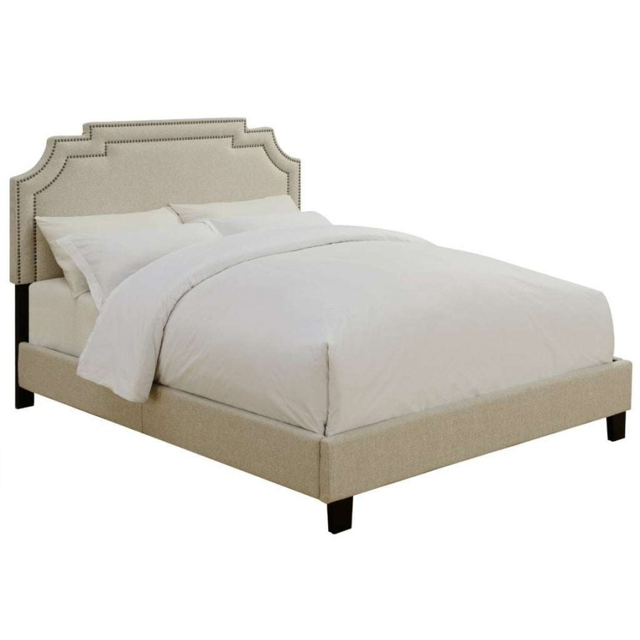 Bed * | Latest Accentrics Home Nailhead Marquee Upholstered King Bed In Beige