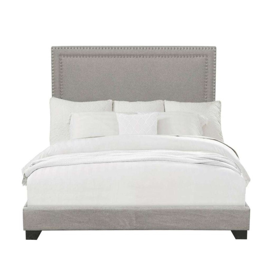 Bed * | Top Sell Accentrics Home Upholstered Queen Bed With Nailhead Trim In Glacier Gray