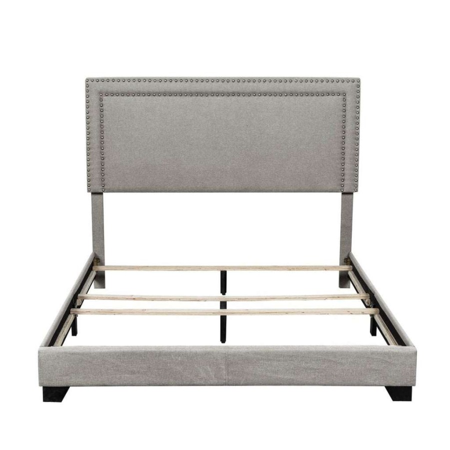 Bed * | Top Sell Accentrics Home Upholstered Queen Bed With Nailhead Trim In Glacier Gray