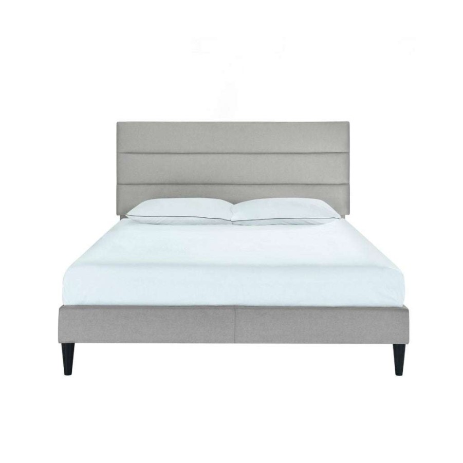 Bed * | Top Sell Accentrics Home Horizontally Channeled Queen Upholstered Platform Bed In Light Gray