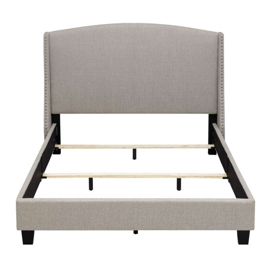 Bed * | Discounts Accentrics Home Shelter Style Upholstered Wingback Queen Bed In Storm Grey